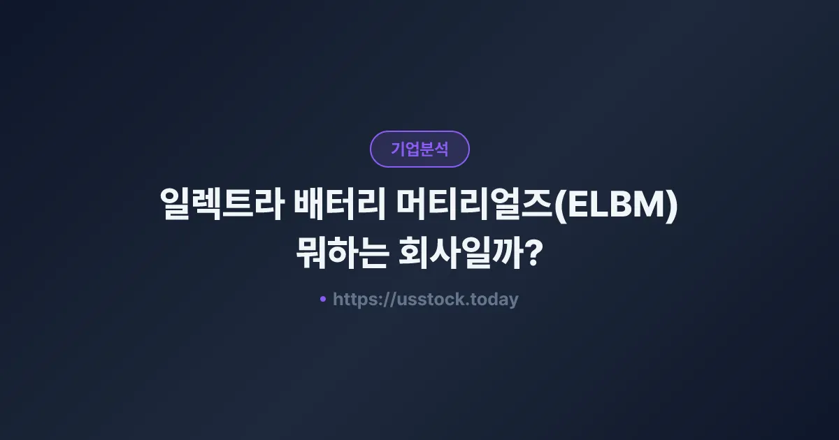 일렉트라 배터리 머티리얼즈(ELBM) 뭐하는 회사일까? - 주가 전망·실적·시총·관련주·본사 총정리