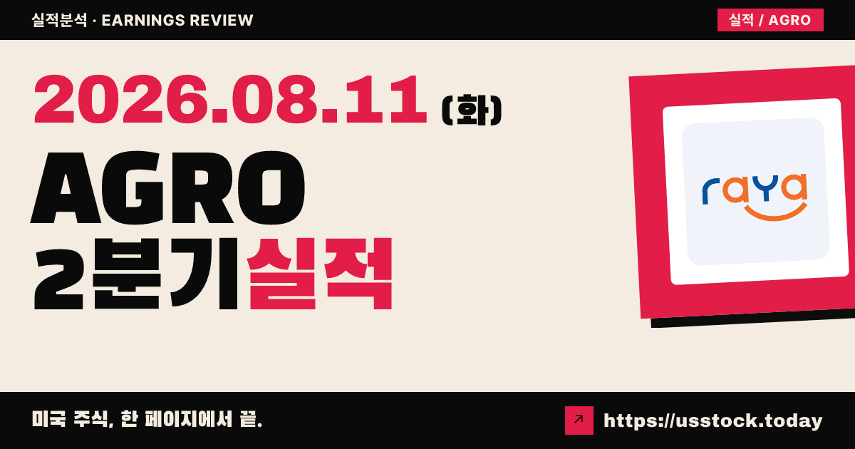 아데코아가로($AGRO) 2026년 2분기 실적 분석 — 매출 예상 하회·조정 이익 급증, 시간외 소폭 약세