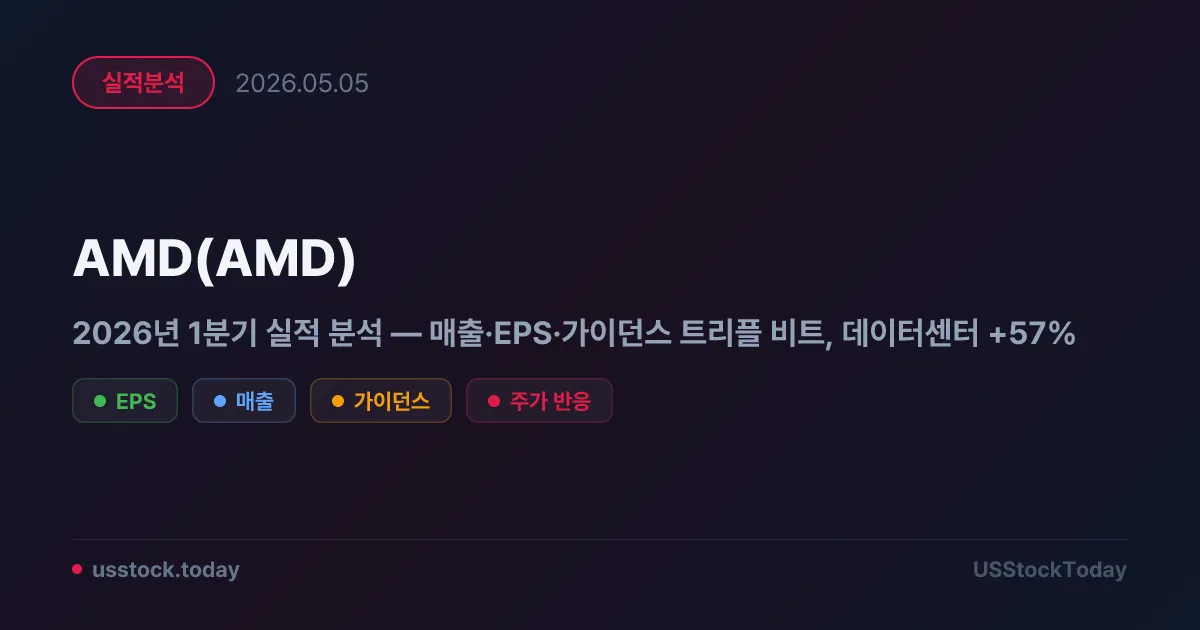 AMD(AMD) 2026년 1분기 실적 분석 — 매출·EPS·가이던스 트리플 비트, 데이터센터 +57%