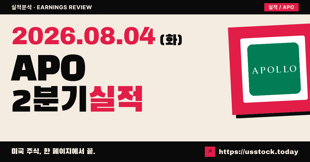 아폴로($APO) 2026년 2분기 실적 분석 — 조정 주당순이익 소폭 미스, 수수료 매출은 예상 상회·시간외 소폭 약세
