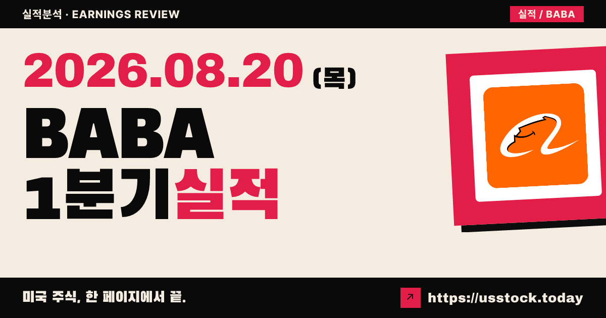 알리바바($BABA) 2027회계연도 1분기 실적 분석 — 매출 예상 상회·조정 이익 하회, 시간외 약세