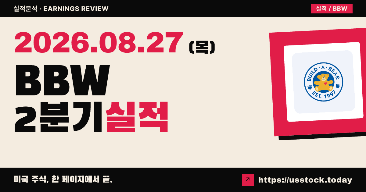 빌드어베어 워크샵($BBW) 2026회계연도 2분기 실적 분석 — 매출 미스·가이던스 하향에 시간외 급락