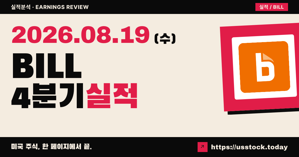 빌 홀딩즈($BILL) 2026회계연도 4분기 실적 분석 — 조정 이피에스·매출 모두 상회, 시간외 소폭 반등