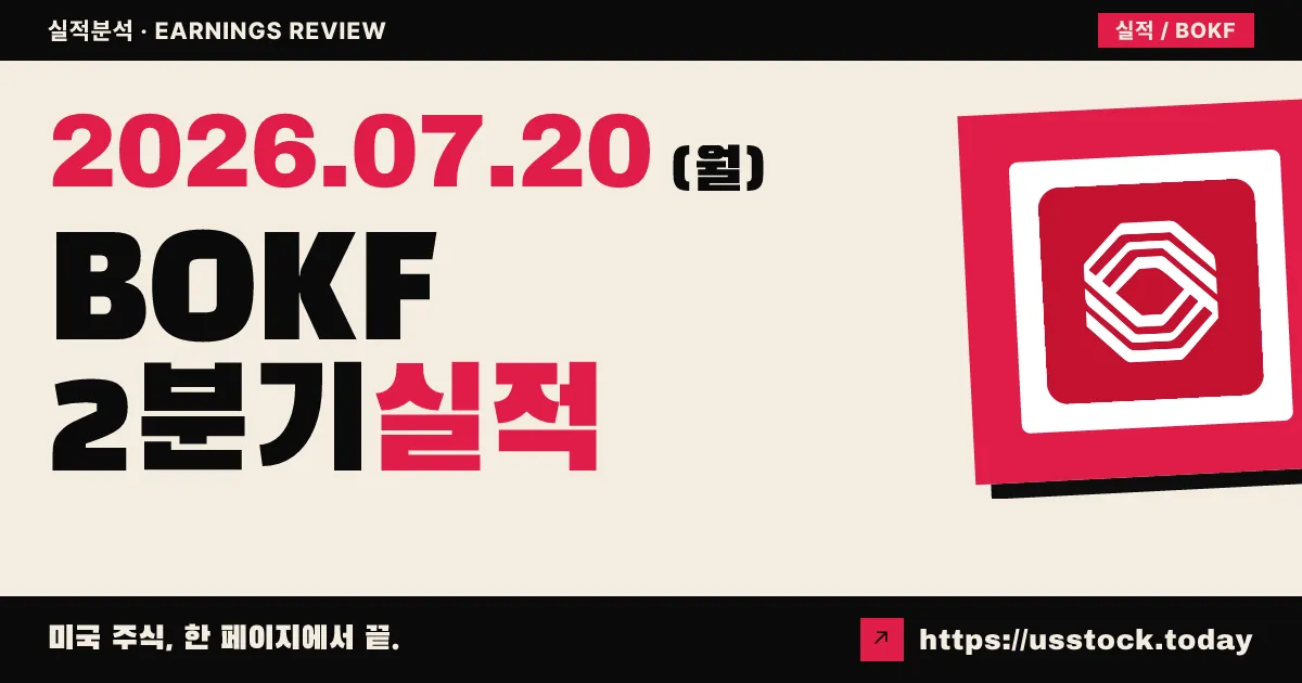 보크 파이낸셜($BOKF) 2026년 2분기 실적 분석 — 주당 2.92달러로 컨센서스 대폭 상회, 다만 절반은 일회성