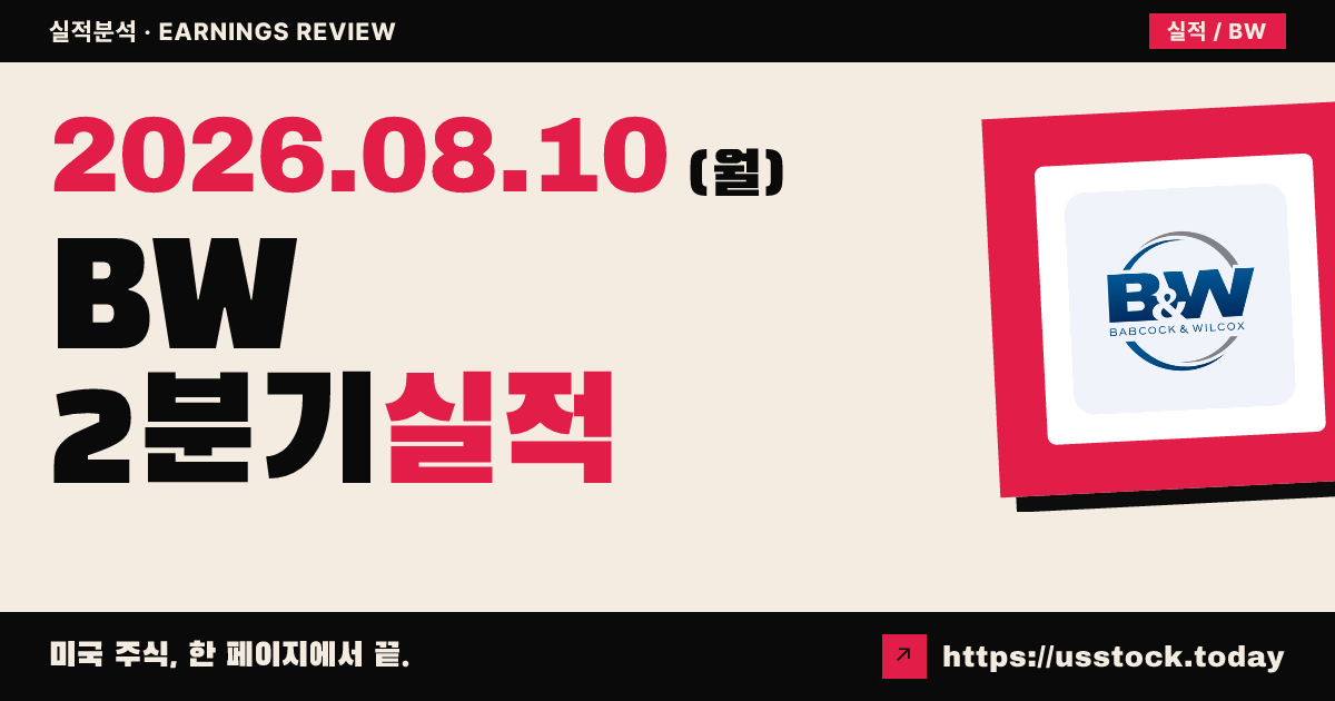 밥콕 앤 윌콕스($BW) 2026년 2분기 실적 분석 — 매출·주당순이익 예상 상회, 연간 목표 상향에 시간외 급등