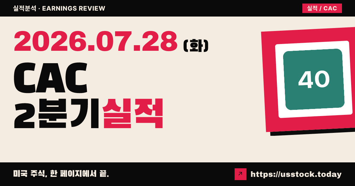 캠던내셔널($CAC) 2026년 2분기 실적 분석 — 분기 사상 최대 순이익, EPS·매출 동시 상회