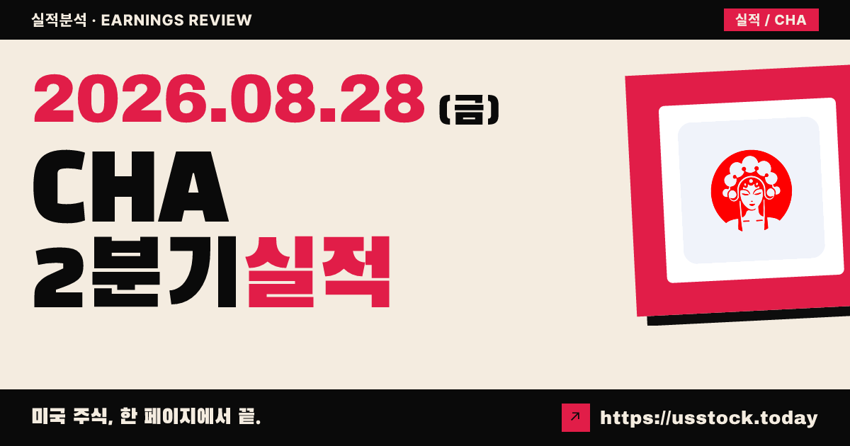 차지 홀딩스($CHA) 2026년 2분기 실적 분석 — 매출 예상 하회·조정 주당이익 상회, 시간외 약세