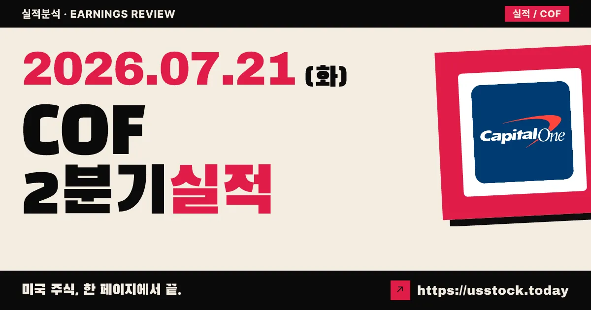 캐피탈원($COF) 2026년 2분기 실적 분석 — 조정 주당순이익 5.81달러로 컨센서스 대폭 상회(Beat), 신용지표 개선