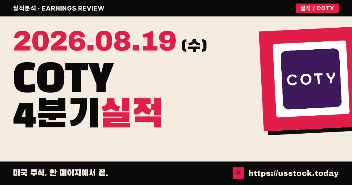 코티($COTY) 2026회계연도 4분기 실적 분석 — 매출 예상 상회에도 회복 속도 우려로 시간외 급락