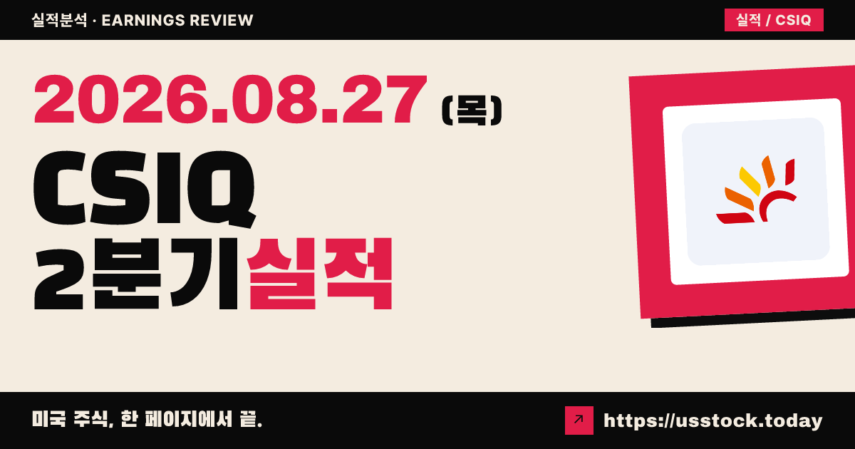 캐나디안 솔라($CSIQ) 2026년 2분기 실적 분석 — 매출은 예상 상회, 손실·마진에 시간외 약세