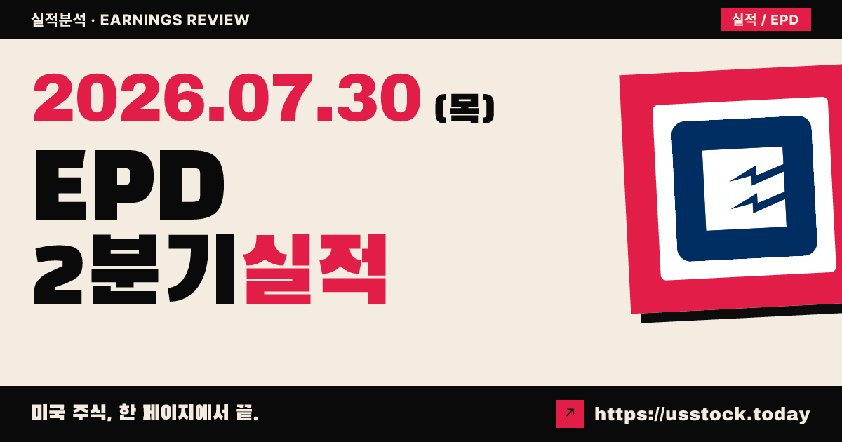 엔터프라이즈 프로덕츠 파트너스($EPD) 2026년 2분기 실적 분석 — 주당순이익 0.84달러 예상 상회, 물량·현금흐름 동반 기록