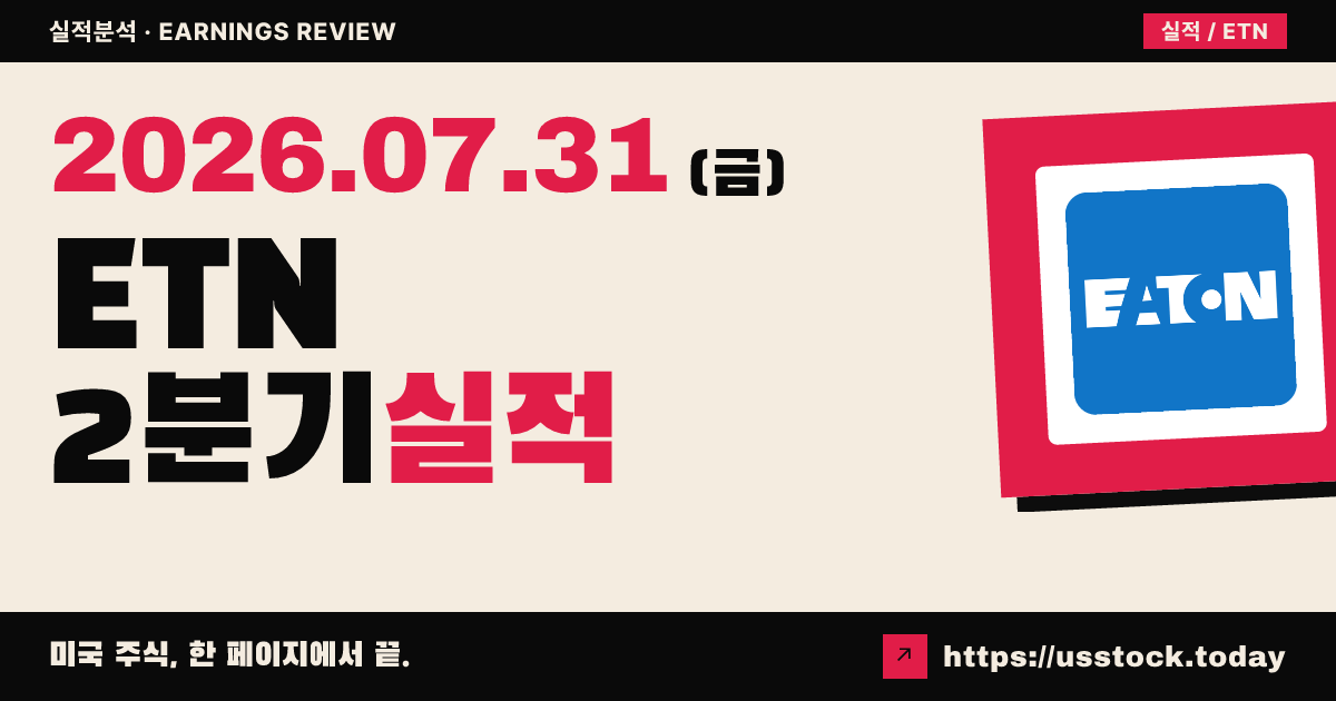 이튼($ETN) 2026년 2분기 실적 분석 — 조정 주당순이익·매출 예상 상회, 연간 가이던스 상향에 시간외 강세