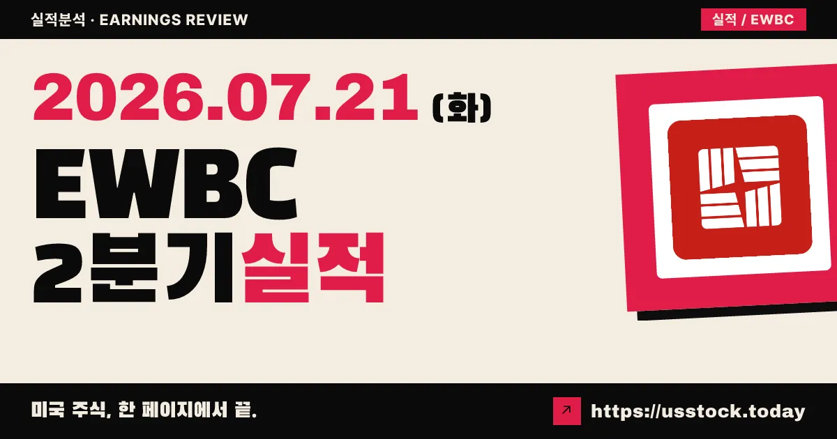 이스트웨스트뱅크($EWBC) 2026년 2분기 실적 분석 — 매출·순이익·대출·예금 모두 사상 최대, 시장 예상 소폭 상회