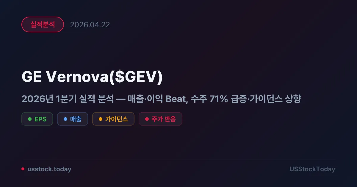GE Vernova($GEV) 2026년 1분기 실적 분석 — 매출·이익 Beat, 수주 71% 급증·가이던스 상향