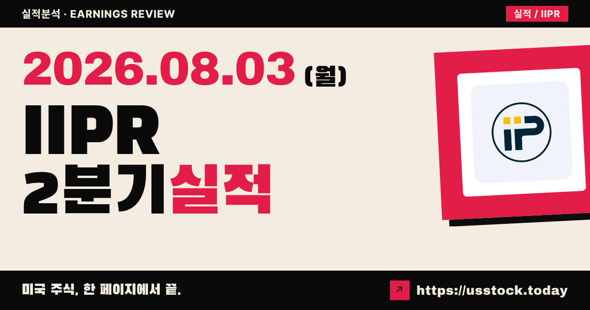 이노베이티브 인더스트리얼 프로퍼티즈($IIPR) 2026년 2분기 실적 분석 — 조정 이익 예상 상회·매출은 미달, 시간외 소폭 반등