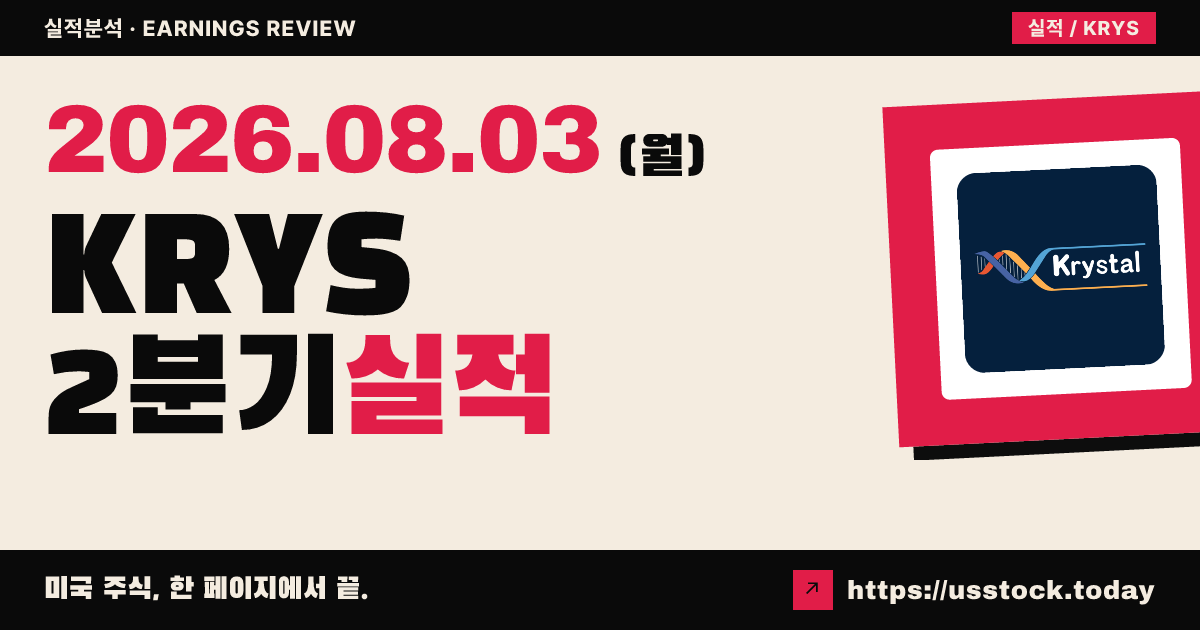 크리스탈바이오텍($KRYS) 2026년 2분기 실적 분석 — 매출·이익 모두 예상 하회, 시간외 급락