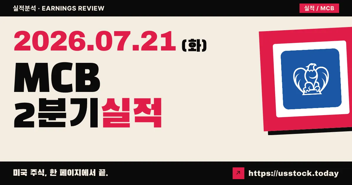 메트로폴리탄 뱅크 홀딩($MCB) 2026년 2분기 실적 분석 — 이자이익 급증에도 대손충당금이 순익 끌어내려
