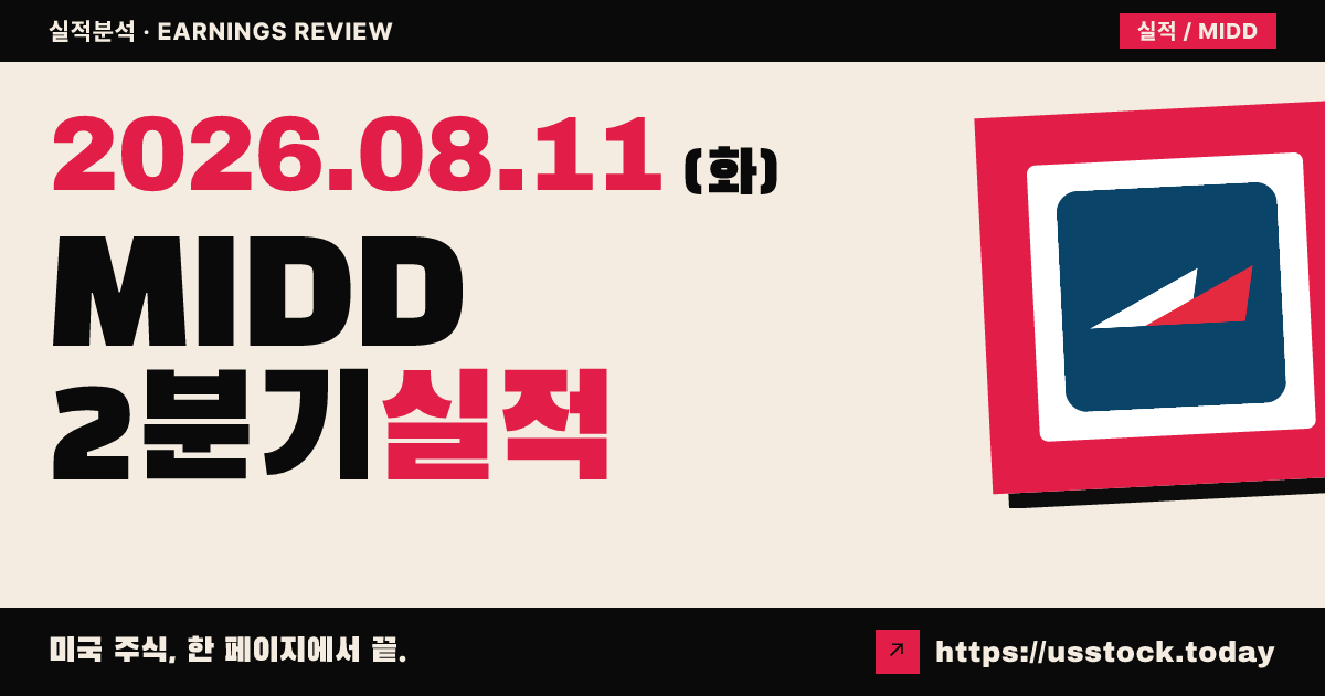 미들비($MIDD) 2026년 2분기 실적 분석 — 조정 EPS·매출 모두 상회·연간 가이던스 상향에도 시간외 약세