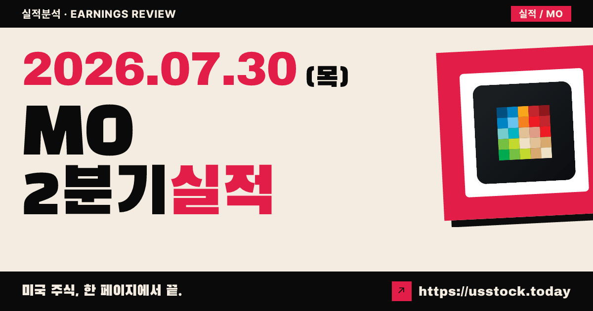 알트리아($MO) 2026년 2분기 실적 분석 — 조정 주당순이익 소폭 미스, 가이던스 하한 상향에도 시간외 약세