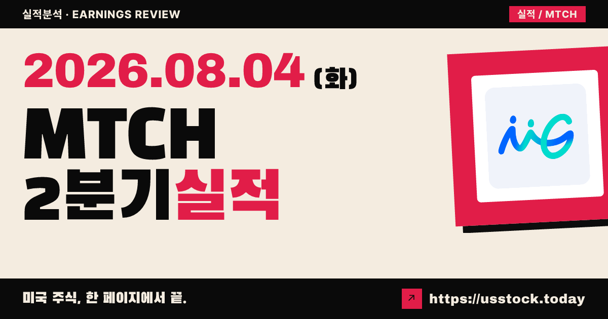 매치그룹($MTCH) 2026년 2분기 실적 분석 — 매출 소폭 미달·3분기 둔화 전망에 시간외 급락
