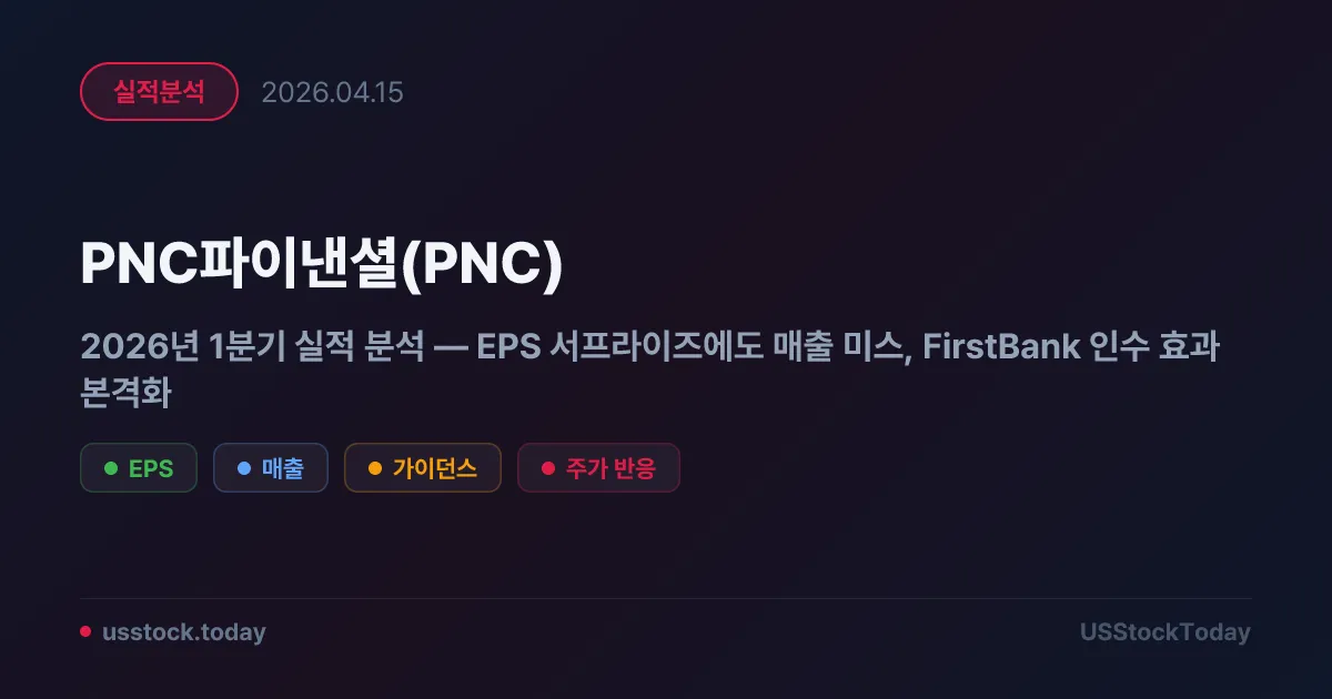 PNC파이낸셜(PNC) 2026년 1분기 실적 분석 — EPS 서프라이즈에도 매출 미스, FirstBank 인수 효과 본격화