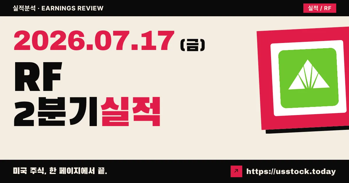 리전스 파이낸셜($RF) 2026년 2분기 실적 분석 — 조정 주당순이익은 13% 성장, 매출은 컨센서스 소폭 하회