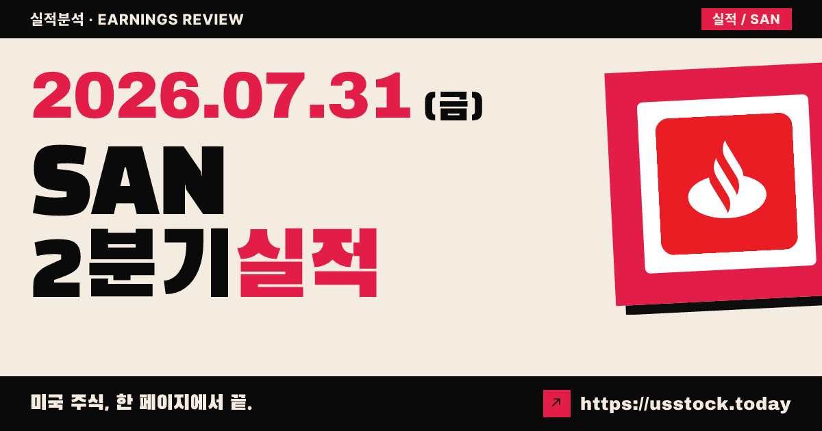 방코 산탄데르($SAN) 2026년 2분기 실적 분석 — 기저 이익 기록 경신·연간 목표 유지, 시간외는 보합