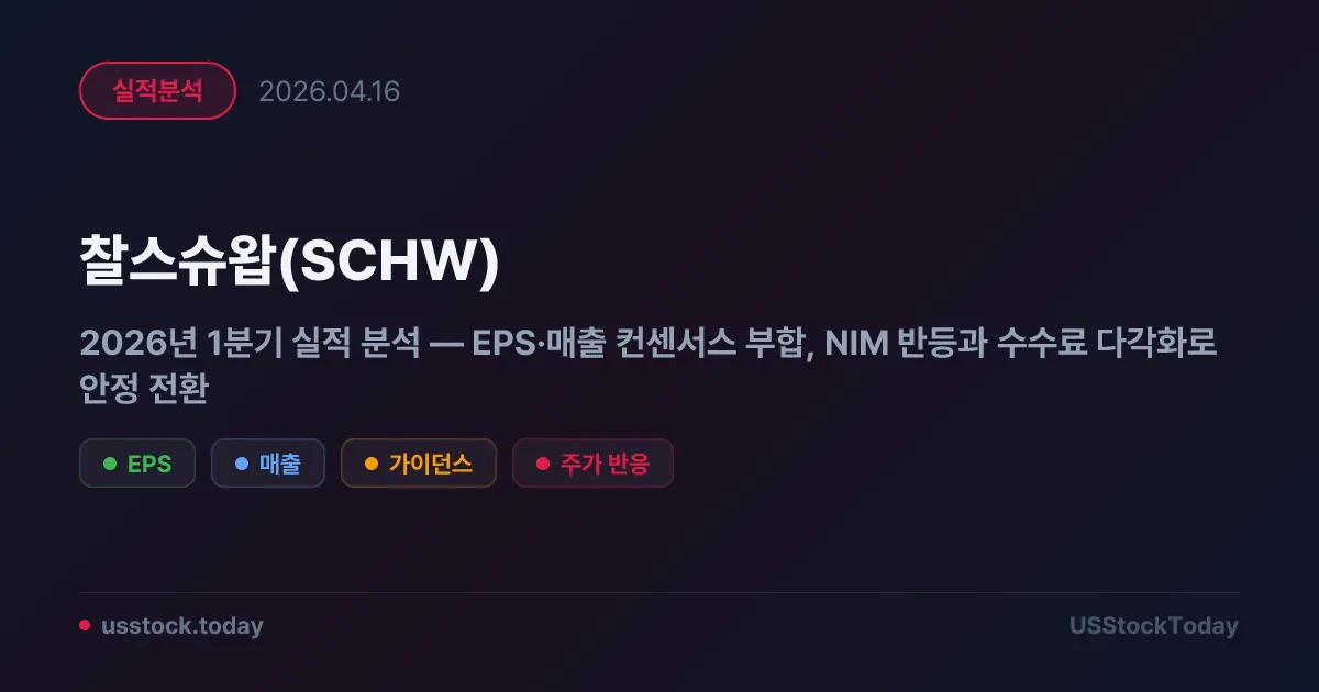 찰스슈왑(SCHW) 2026년 1분기 실적 분석 — EPS·매출 컨센서스 부합, NIM 반등과 수수료 다각화로 안정 전환