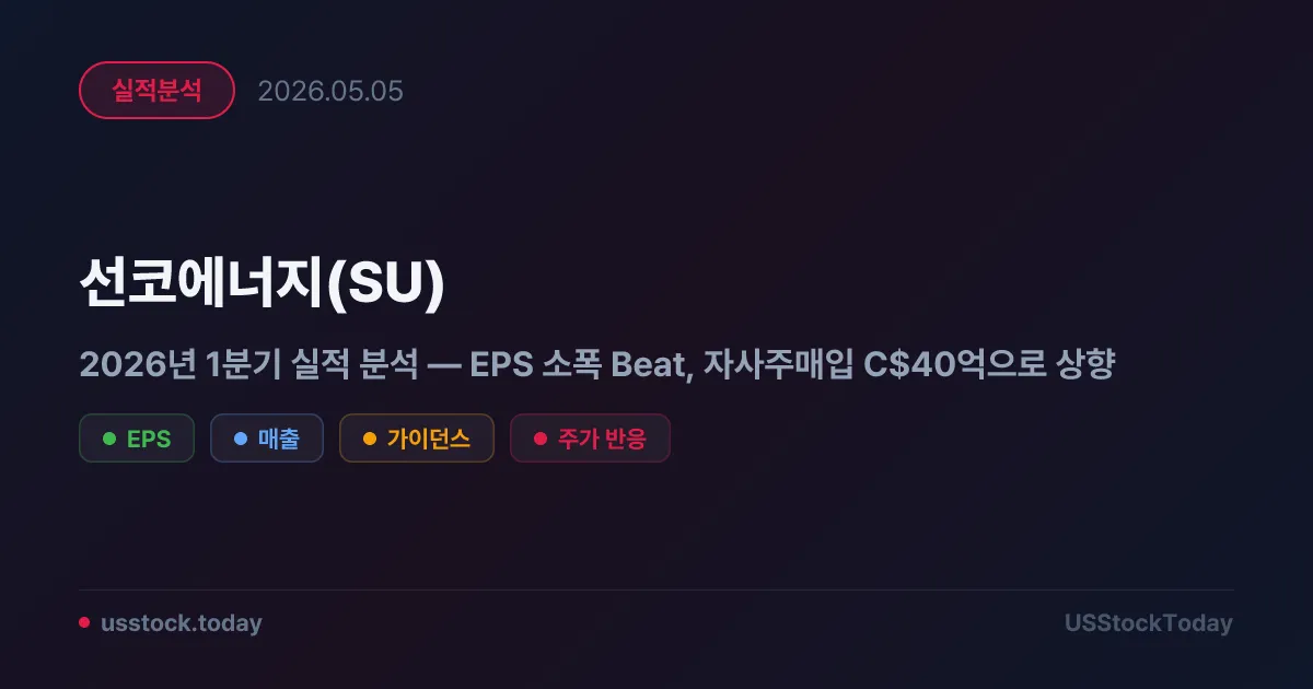 선코에너지(SU) 2026년 1분기 실적 분석 — EPS 소폭 Beat, 자사주매입 C$40억으로 상향