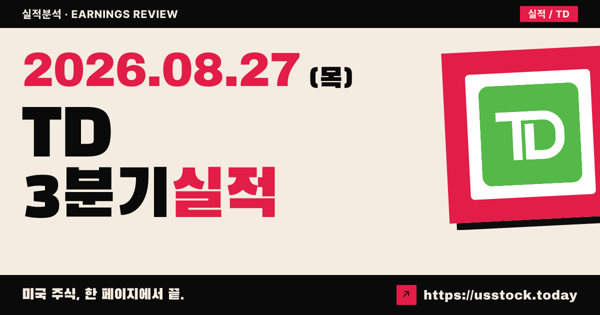 토론토 도미니언 뱅크($TD) 2026회계연도 3분기 실적 분석 — 조정 EPS·매출 모두 예상 상회