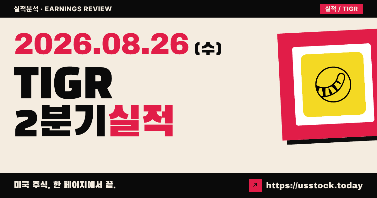 업 핀테크 홀딩스($TIGR) 2026년 2분기 실적 분석 — 매출 역대 최고·전년비 +31%, 시간외 소폭 약세