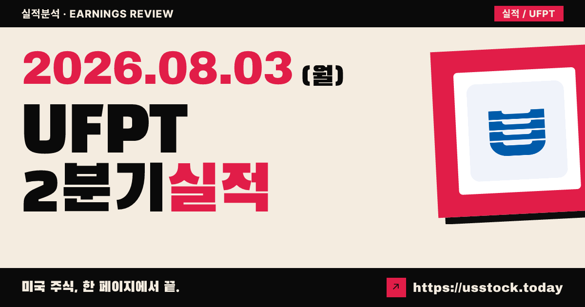 유피테크놀로지즈($UFPT) 2026년 2분기 실적 분석 — 조정 이에피에스·매출 모두 예상 상회, 시간외 강세