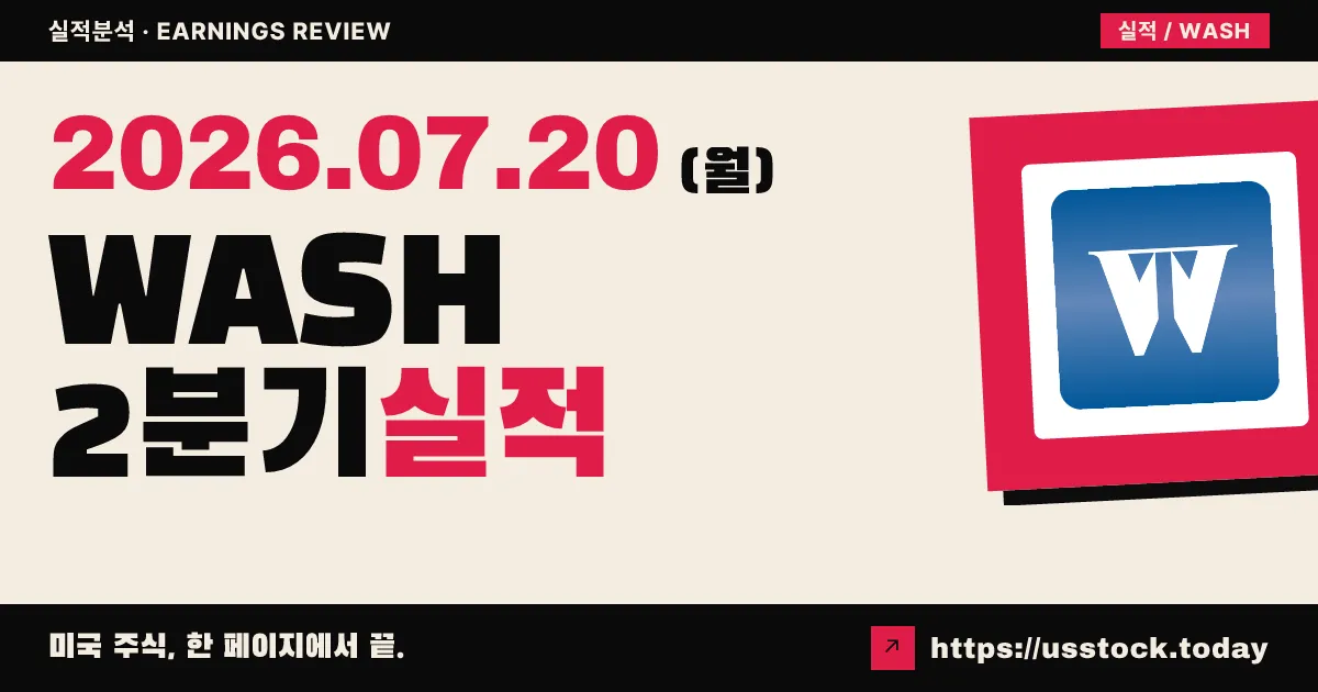 워싱턴 트러스트 뱅크코르프($WASH) 2026년 2분기 실적 분석 — 주당순이익 0.83달러로 컨센서스 상회, 순이자마진 개선