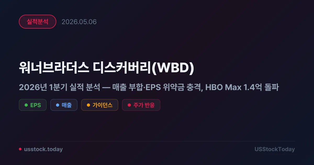워너브라더스 디스커버리(WBD) 2026년 1분기 실적 분석 — 매출 부합·EPS 위약금 충격, HBO Max 1.4억 돌파