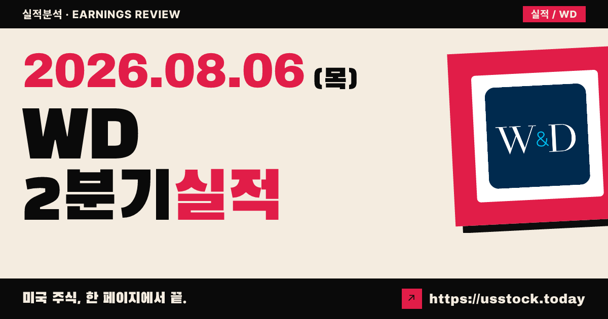 워커 앤 던롭($WD) 2026년 2분기 실적 분석 — 조정 이피에스 상회·매출 하회, 시간외 약세